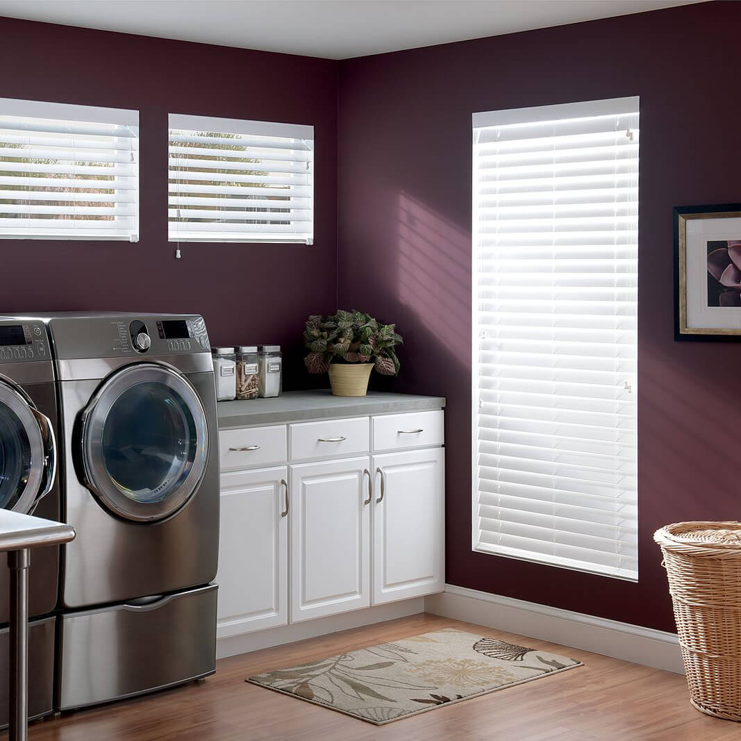 Graber wood blinds for laundry room | Floor to Ceiling - Mason City